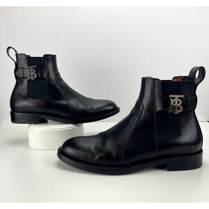 Mens BURBERRY Luke Chelsea Ankle Boot UK (9) US (10) Black Leather TB Buckle Box